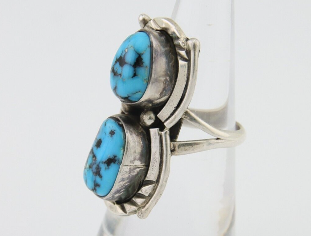 Navajo Ring 925 Silver Natural Blue Turquoise Native American Artist C.80's