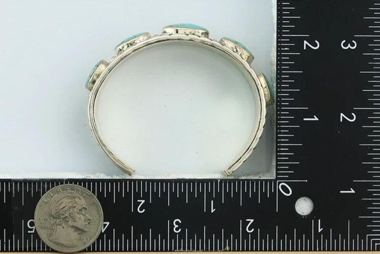 Navajo Cuff Bracelet Sterling Silver Turquoise Vintage Signed RD