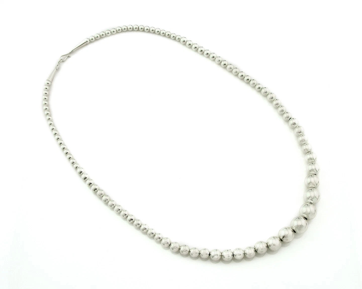 Navajo Bead Necklace 925 Sterling Silver Vintage Graduated 5mm-12mm 24in Long