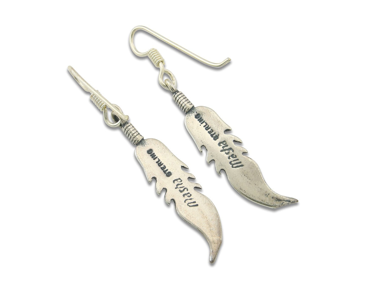 Navajo Feather Earrings Sterling Silver Dangle Vintage Authentic Signed Masha