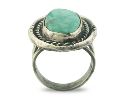 Navajo Ring 925 Sterling Turquoise Handmade Signed JT C.80's Size 7