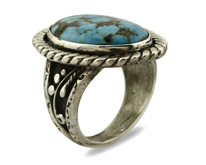 Navajo Ring .925 SOLID Silver Kingman Turquoise Signed Ralph Pemberton C.1975