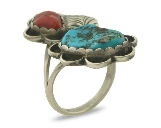 Vintage Navajo Ring 925 Sterling Natural Gemstones Signed Justin Morris Sz 6.75