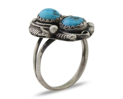 Navajo Ring 925 Silver Natural Blue Turquoise Artist Signed SC C.80's Size 4.0