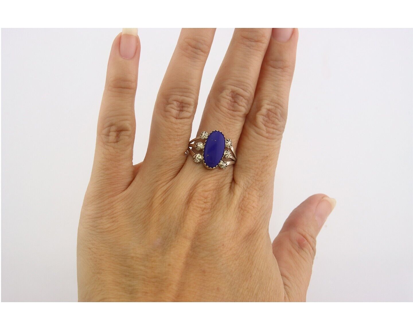 Navajo Ring 925 Sterling Natural Lapis Handmade Native Artist C.80's