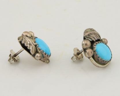 Navajo Handmade Earrings 925 Silver Blue Turquoise Artist Signed BJ C.80s