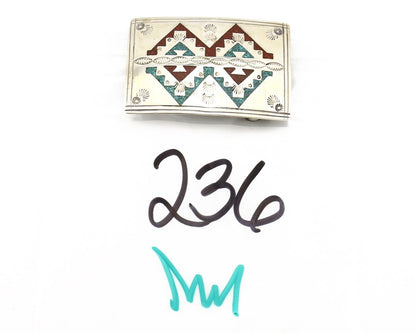 Navajo Belt Buckle .925 Silver Handmade Chip Inlay Artist Signed NAKAI C.80's