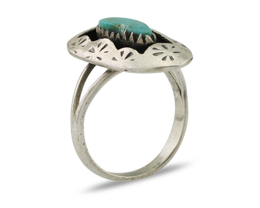 Navajo Ring 925 Silver Natural Blue Turquoise Native American Artist C.80's