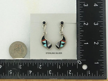 Navajo Dangle Earrings Sterling Silver Gemstone Vintage Signed SB