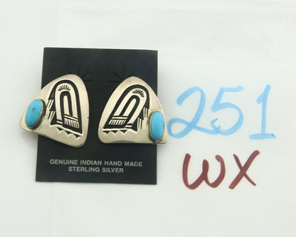 Navajo Earrings 925 Silver Natural Turquoise Artist Signed AL C.80's