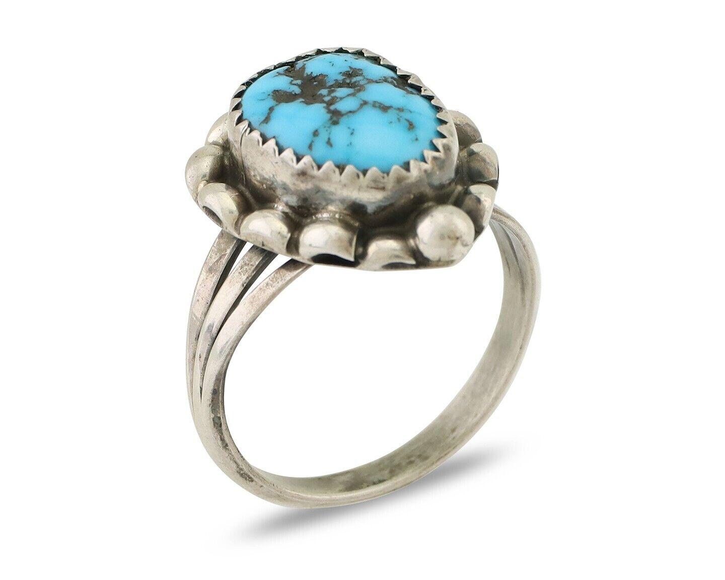 Navajo Ring 925 Silver Sleeping Beauty Turquoise Artist Signed S C.80's