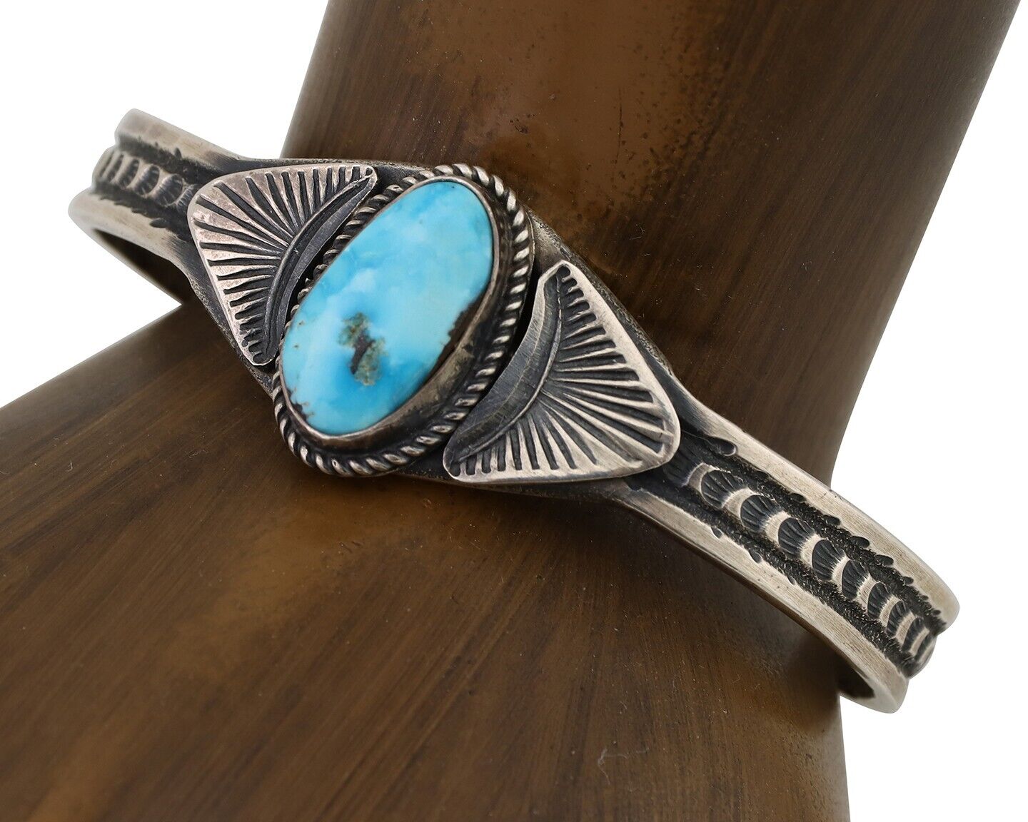 Navajo Cuff Bracelet 925 Silver Natural Blue Turquoise Artist Signed AL C.80's