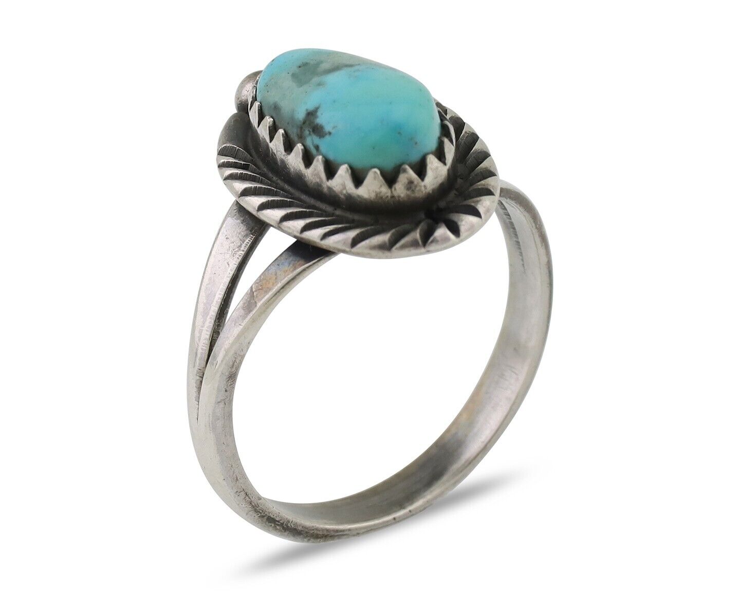 Navajo Ring 925 Silver Kingman Turquoise Native American Artist C.80's