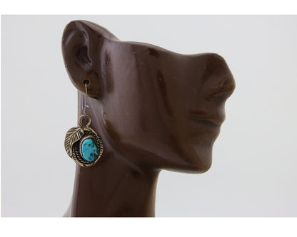 Navajo Dangle Earrings 925 Silver Morenci Turquoise Native Artist Signed JG C80s