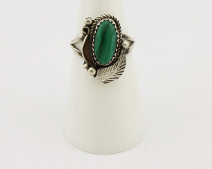 Navajo Ring 925 Silver Natural Malachite Artist Signed Justin Morris C.80's