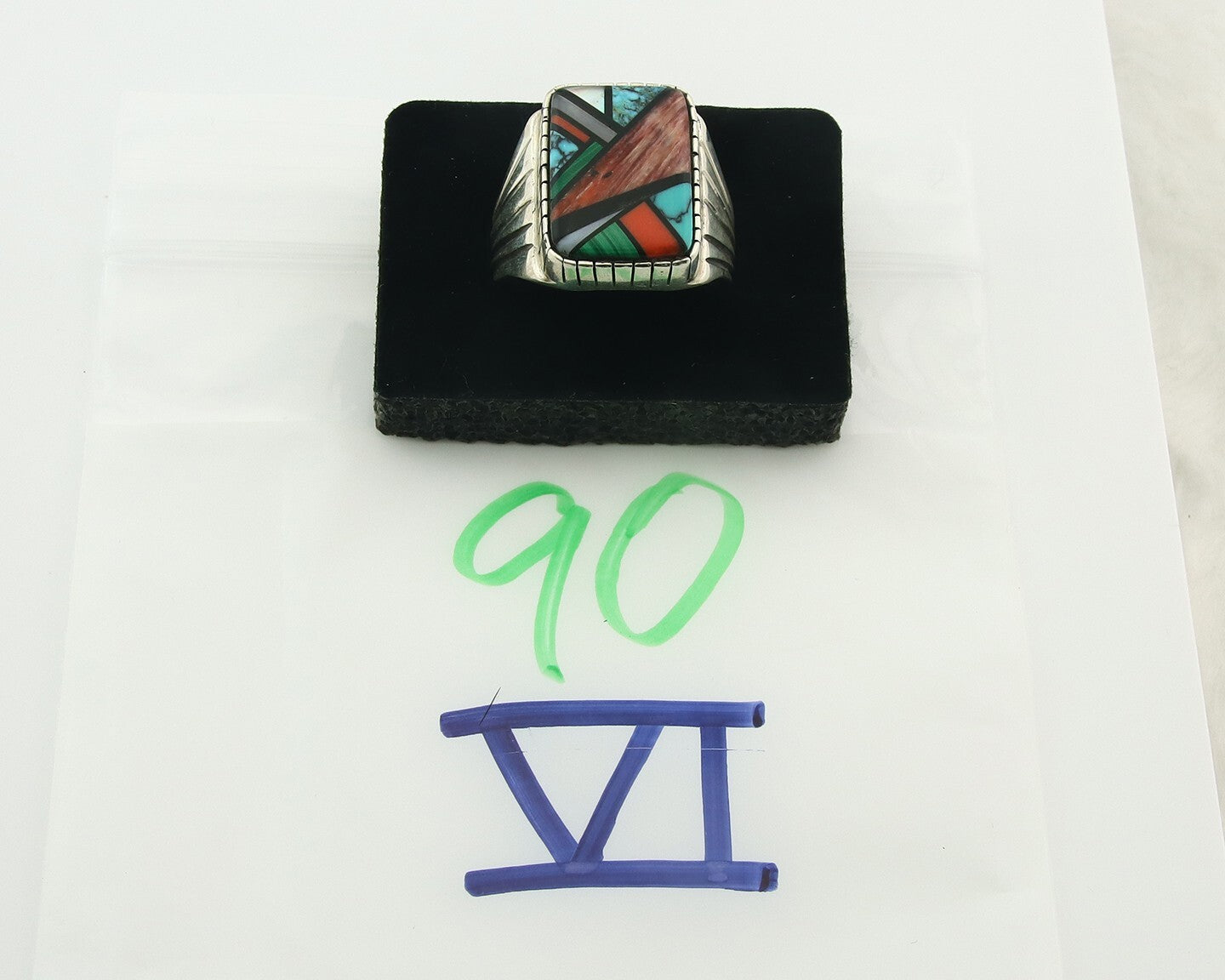Vintage Navajo Ring 925 Sterling Natural Gemstone Signed Montoya Size 13.25