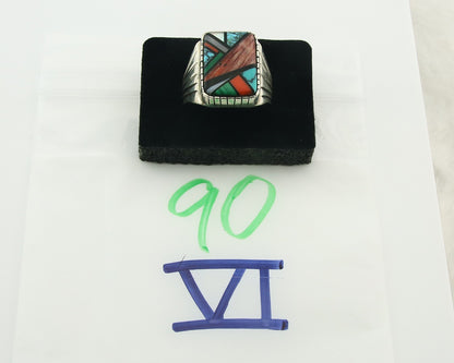 Vintage Navajo Ring 925 Sterling Natural Gemstone Signed Montoya Size 13.25
