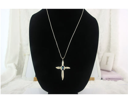 Navajo Cross Necklace Sterling Silver Authentic Natural Gemstones Signed M