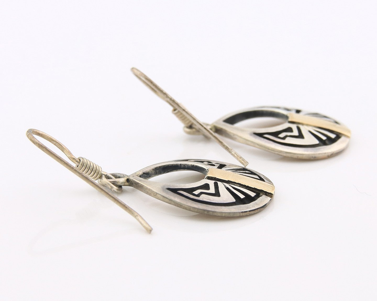 Navajo Earrings Sterling Silver & Gold Vintage Handmade