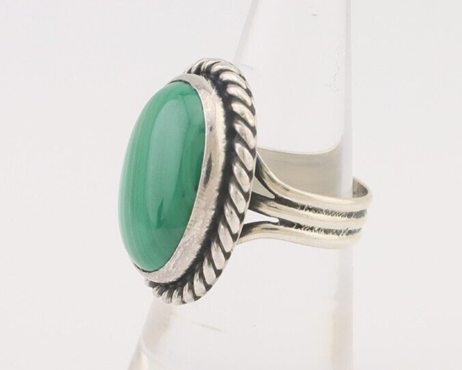 Navajo Ring 925 Silver Natural Malachite Native American Artist Size 7.25 C.80's