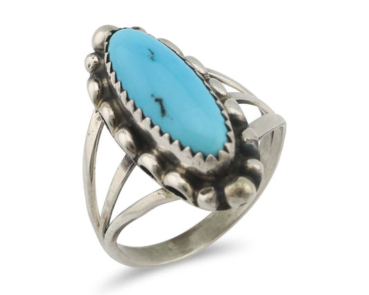 Navajo Ring .925 Silver Sleeping Beauty Turquoise Signed SkyStone Creations C80s
