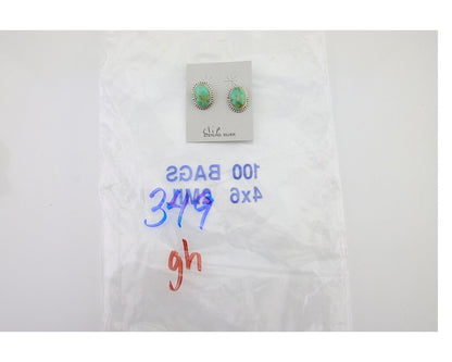 Navajo Stud Earrings 925 Silver Natural Turquoise Artist Signed M C.80's