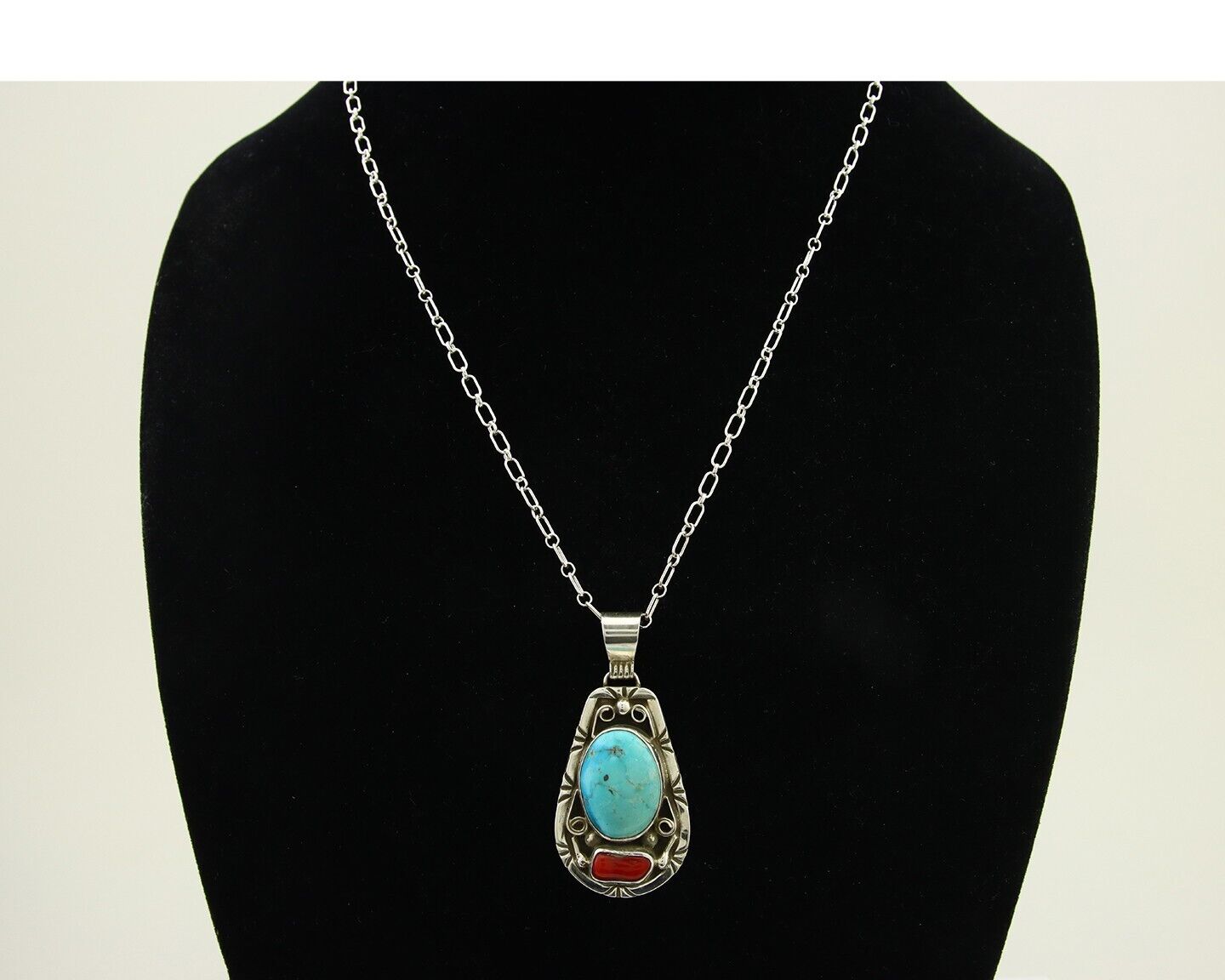 Navajo Necklace 925 Silver Spiderweb Turquoise Artist Signed Teepee on Hill C80s