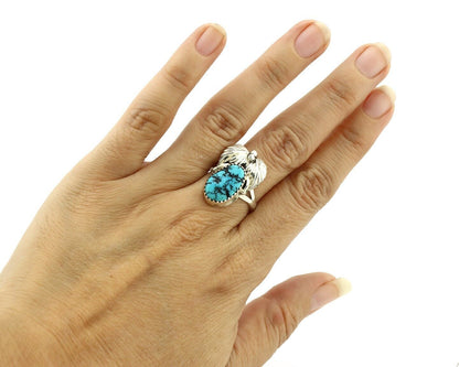 Navajo Ring .925 Silver Sleeping Beauty Turquoise Artist SN C.80's