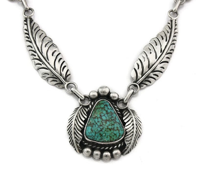 Navajo Necklace Sterling Spiderweb Turquoise Vintage Handmade Signed Sunrise C80