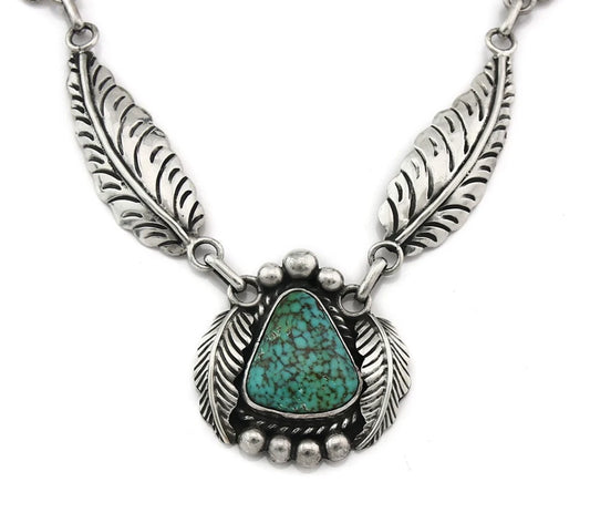 Navajo Necklace Sterling Spiderweb Turquoise Vintage Handmade Signed Sunrise C80