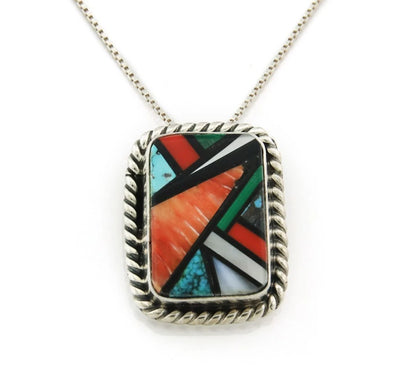 Navajo Necklace 925 Sterling Silver Natural Gemstones Vintage Signed DZ