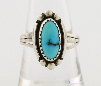 Navajo Ring 925 Silver Sleeping Beauty Turquoise Artist Signed SC C.80's