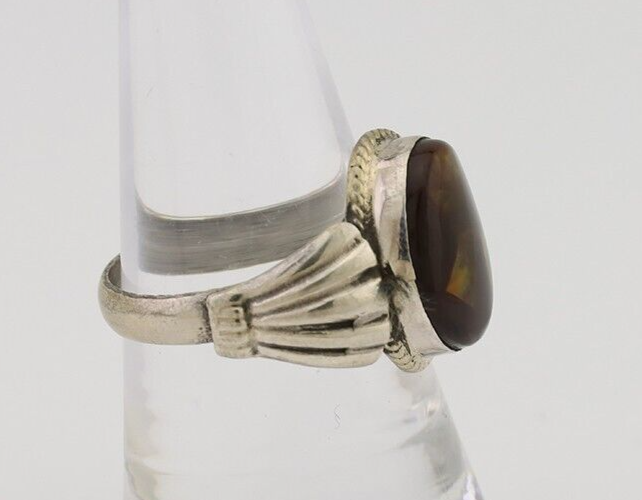 Navajo Handmade Ring 925 Silver Natural Fire Opal Native Artist Size 7.5 C.80's