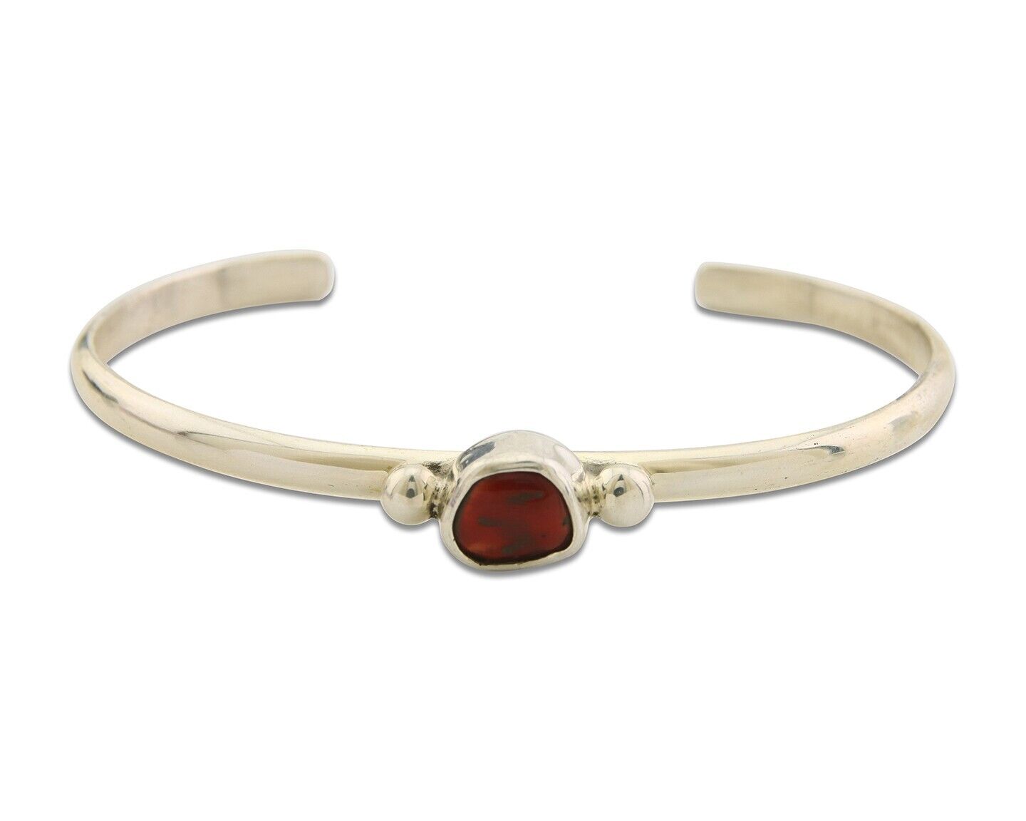 Navajo Bracelet .925 Silver Natural Red Coral Cuff Native American Artist C.80's