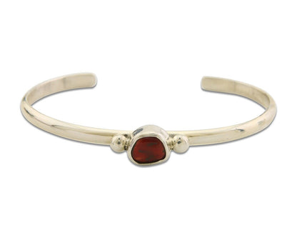 Navajo Bracelet .925 Silver Natural Red Coral Cuff Native American Artist C.80's