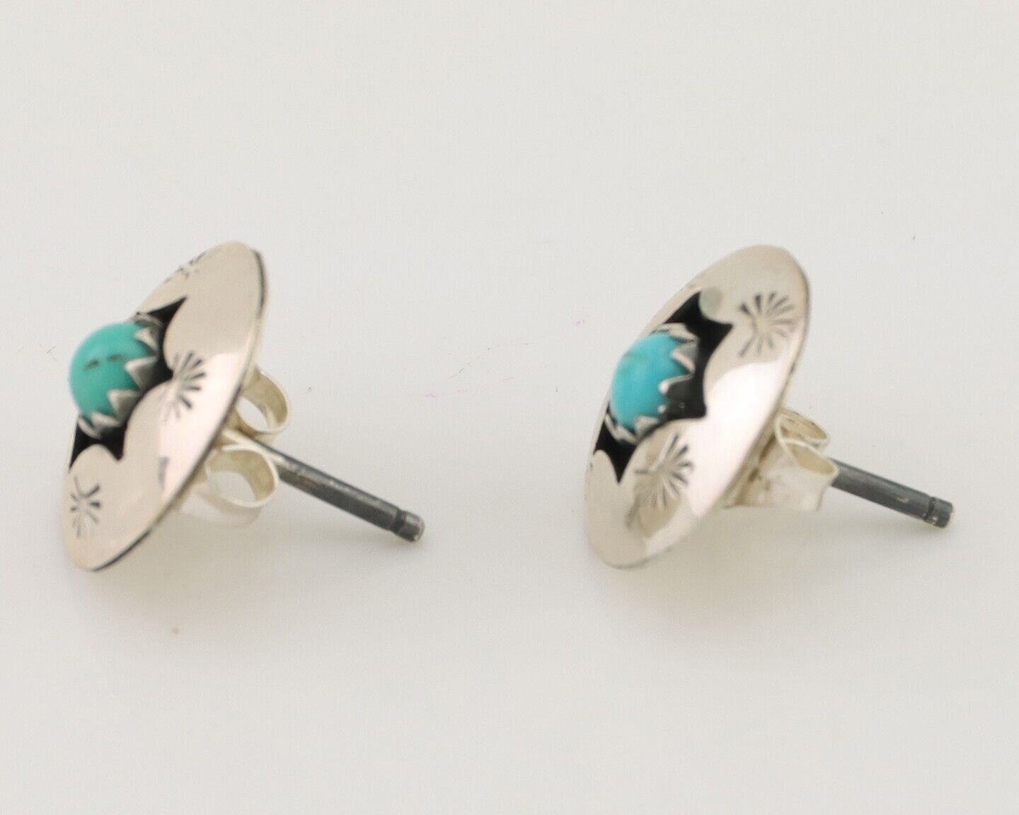 Navajo Handmade Earrings 925 Silver Natural Turquoise Native Artist C.80's