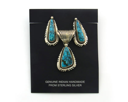 Navajo Pendant Earrings Set Sterling Silver Turquoise Signed Tom Willeto