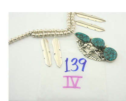 Vintage Navajo Bead Necklace 925 Siilver Turquoise Signed Ben S & LSP