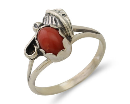 Navajo Handmade Ring 925 Silver Natural Coral Native Artist Size 5.5 C.80's