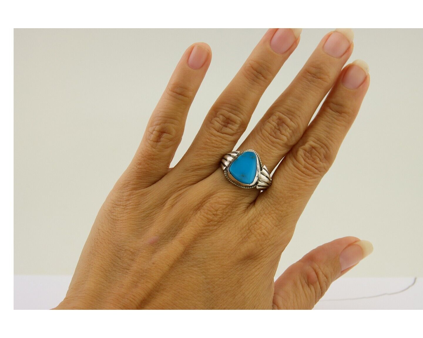 Navajo Handmade Ring 925 Sterling Silver Natural Turquoise Native Artist C.80's