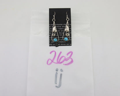 Navajo Dangle Earrings 925 Silver Natural Blue Turquoise Artist Signed JB C.80's