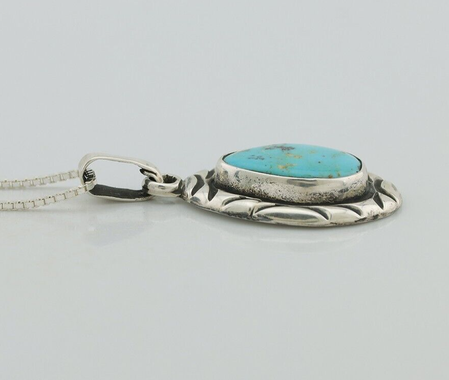 Navajo Necklace .925 Silver Kingman Turquoise Signed C Montoya C.80's