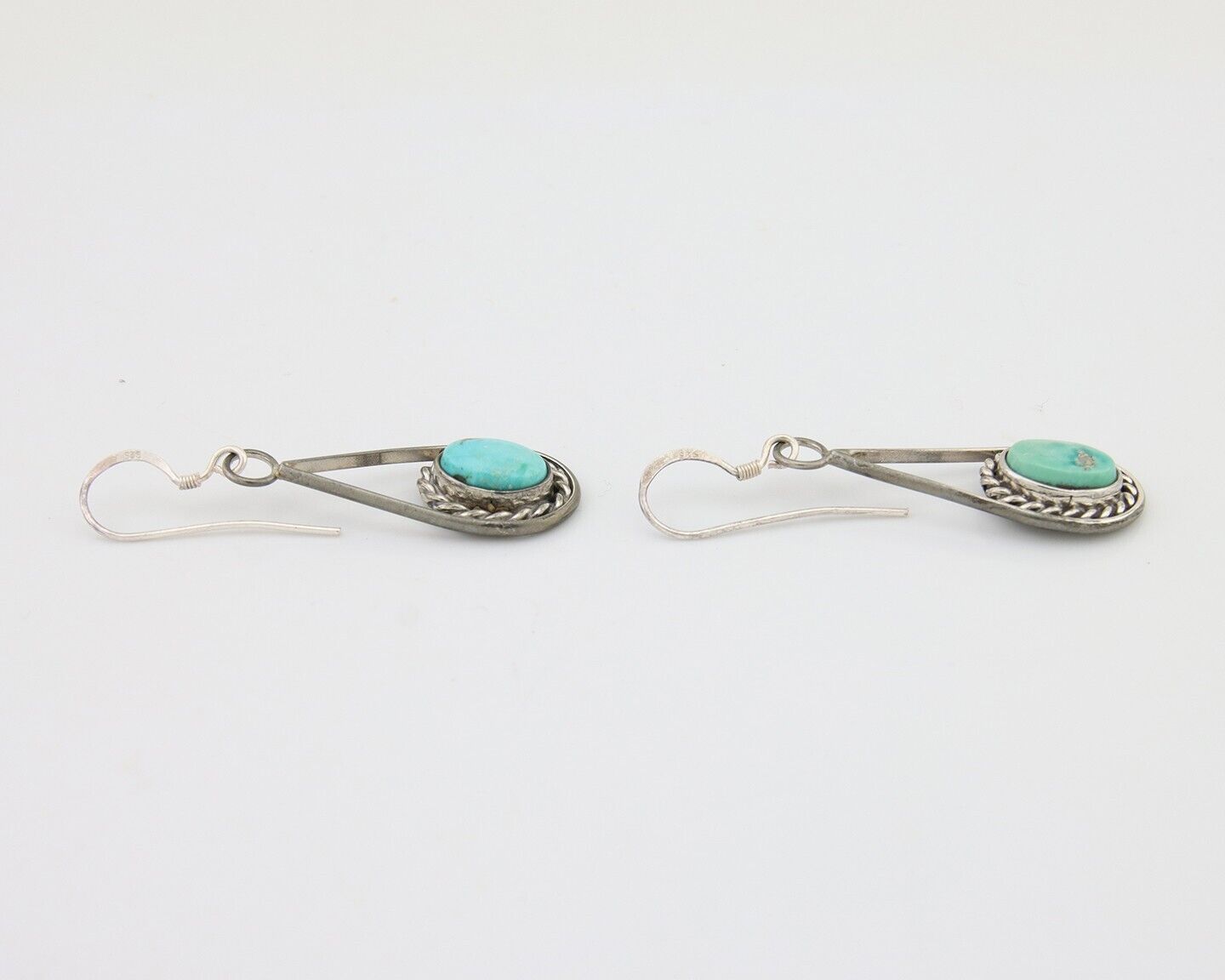 Navajo Dangle Earrings 925 Silver Natural Turquoise Native American Artist C.80s