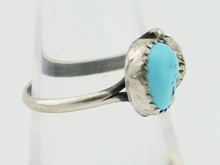 Navajo Ring 925 Silver Sleeping Beauty Turquoise Native American Artist C.80's