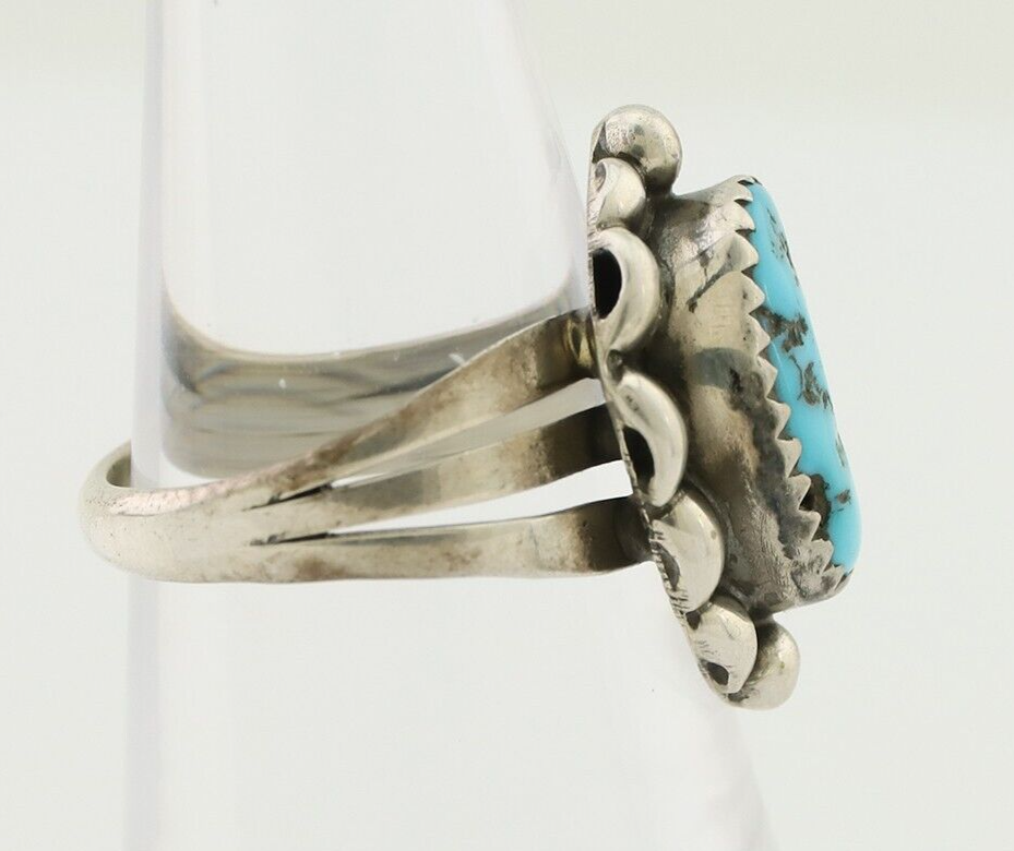Navajo Ring 925 Silver Sleeping Beauty Turquoise Artist Signed SC C.80's