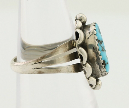 Navajo Ring 925 Silver Sleeping Beauty Turquoise Artist Signed SC C.80's
