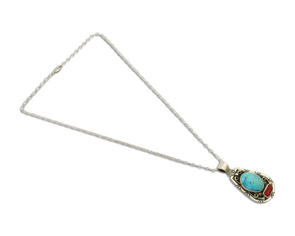 Navajo Necklace 925 Silver Spiderweb Turquoise Artist Signed Teepee on Hill C80s