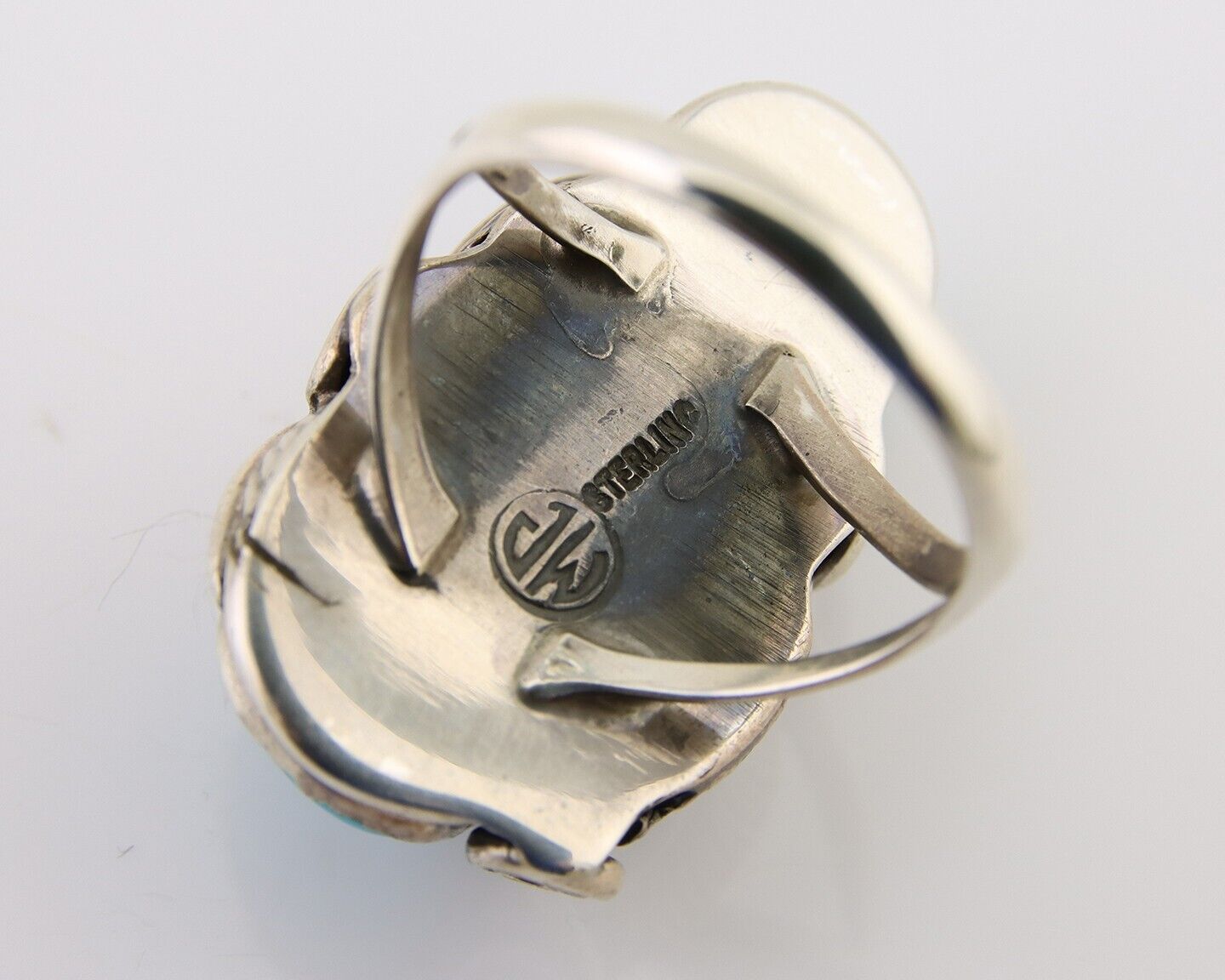 Navajo Ring .925 Silver Sleeping B Turquoise Artist Signed MP C.80's