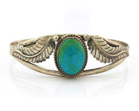 Vintage Navajo Bangle Bracelet Sterling Silver Handmade Turquoise Signed