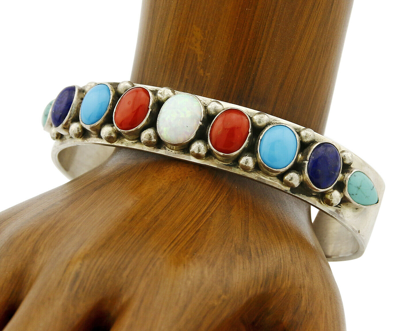 Navajo Gemstone Bracelet .925 Silver Handmade Signed L James C.1980's